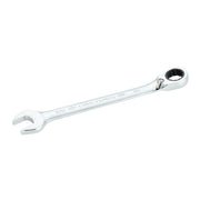 A silver Craftsman combination ratcheting wrench with an open end on one side and a ratcheting closed end on the other, designed for tightening or loosening nuts and bolts.