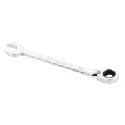 A single Craftsman combination wrench featuring an open end on one side and a ratcheting closed end on the other. The wrench is silver and made of metal.