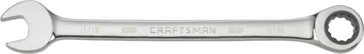 CRAFTSMAN CMMT42566 ratcheting combination wrench with polished chrome finish, top view on white background.