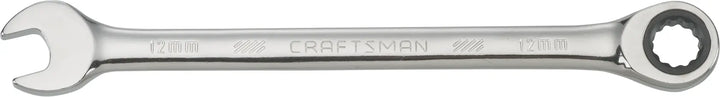 Photo of Craftsman 12mm combination ratcheting wrench CMMT42570, silver finish, top view on white background.