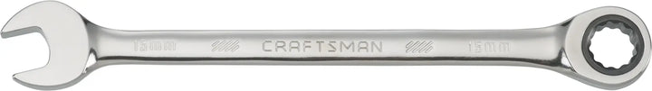 Photo of Craftsman CMMT42573 15mm combination wrench, chrome finish, front angle on white background.