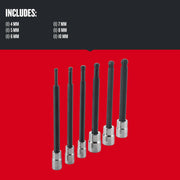 Craftsman hex bit socket set, 7 pieces in black and chrome finish, shown upright, SKU CMMT42607.