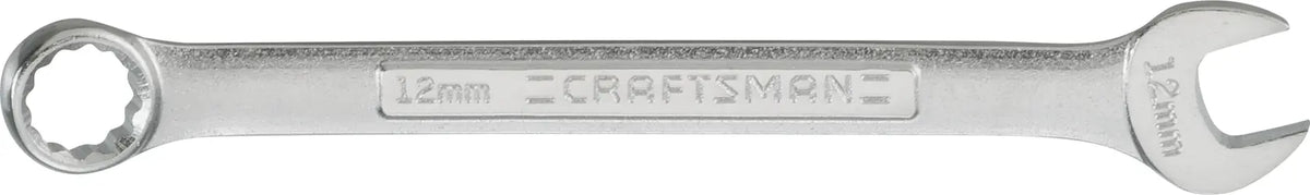Photo of Craftsman 12mm combination wrench CMMT42916, silver finish, flat lay on white background.