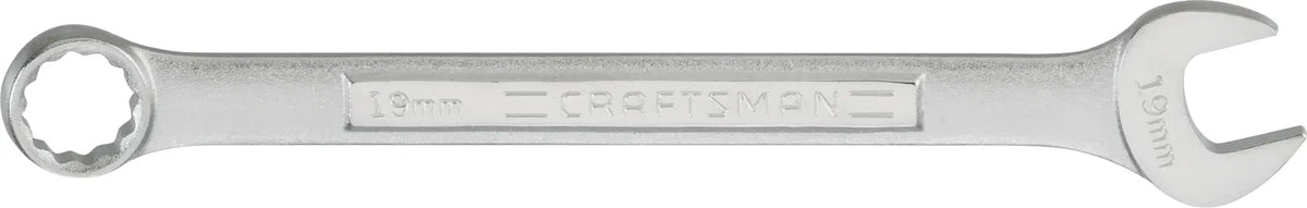 Photo of Craftsman CMMT42921 combination wrench 19mm, silver finish, flat lay on white background.