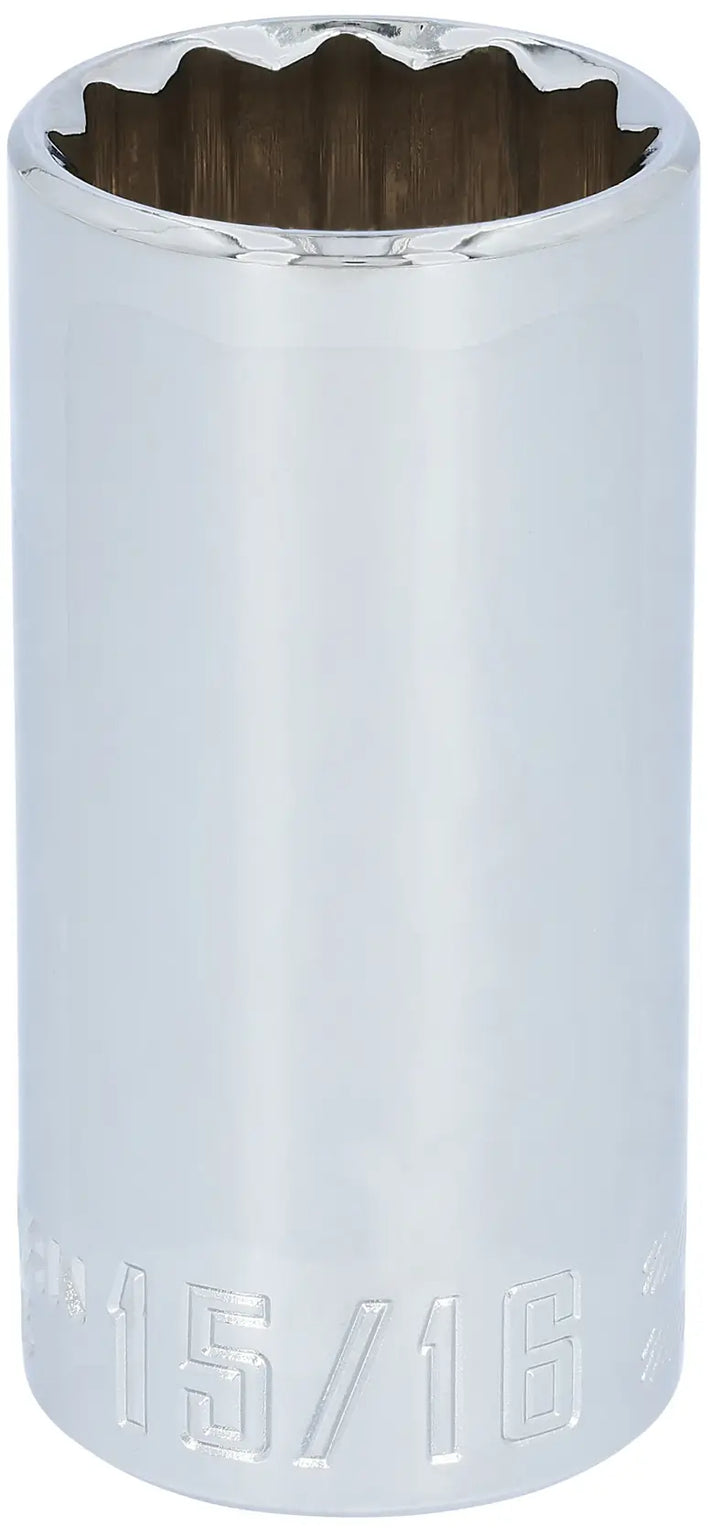 Photo of Craftsman chrome 15/16 inch deep socket, SKU CMMT43315, shown upright on white background.