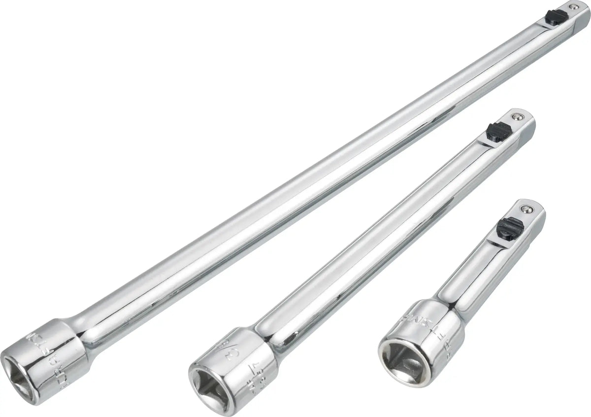 Craftsman CMMT43355 chrome breaker bar set, three pieces, side angle on white background.
