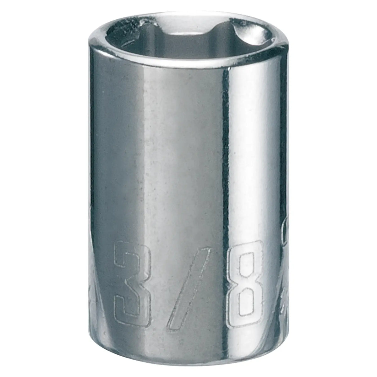 Photo of CRAFTSMAN 3/8 inch socket, chrome finish, SKU CMMT43497, tool category, front angle on white background.