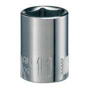 Photo of Craftsman CMMT43509 chrome socket, 11 mm size, front angle on white background.