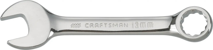Photo of Craftsman 13mm combination wrench, SKU CMMT44115, chrome finish, top view on white background.