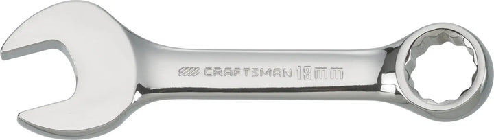 Photo of Craftsman CMMT44119 combination wrench, 18mm, silver finish, horizontal angle on white background.