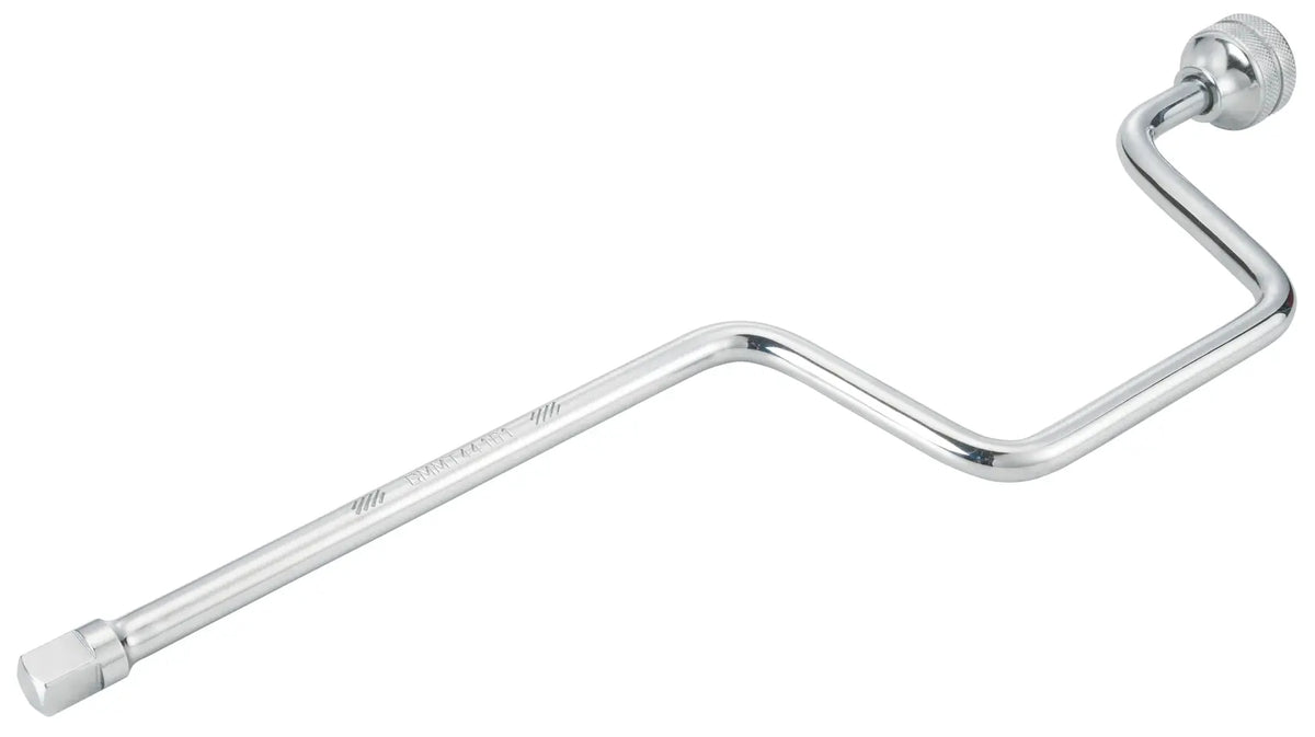 Photo of Craftsman chrome-plated offset bar wrench CMMT44161, top angle, with knurled handle grip.