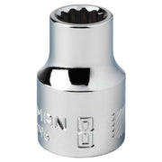 Craftsman 8mm chrome socket, model CMMT44296, shown upright with embossed markings, white background.
