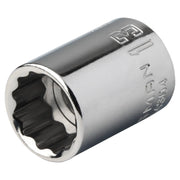Craftsman chrome 12-point socket, close-up, with engraved markings CMMT44304 on white background.