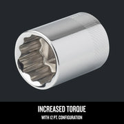 CRAFTSMAN CMMT44305 12-point chrome socket, close-up on white background, graphics product.