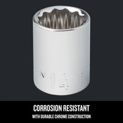 Craftsman chrome socket, 12-point design, SKU CMMT44305, side angle on white background.