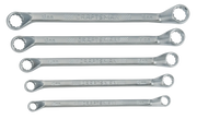 Photo of Craftsman CMMT44350 metric box-end wrench set, five silver wrenches arranged flat, front angle.