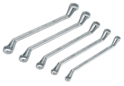 Photo of Craftsman box end wrench set, SKU CMMT44350, silver finish, five wrenches on white background.