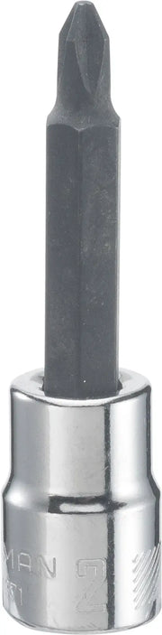 Photo of Craftsman Phillips socket bit, chrome and black, front angle, model CMMT44371, tool accessory.