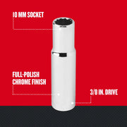 Craftsman 10 mm socket with full-polish chrome finish and 3/8 in. drive, SKU CMMT44414, front angle photo.
