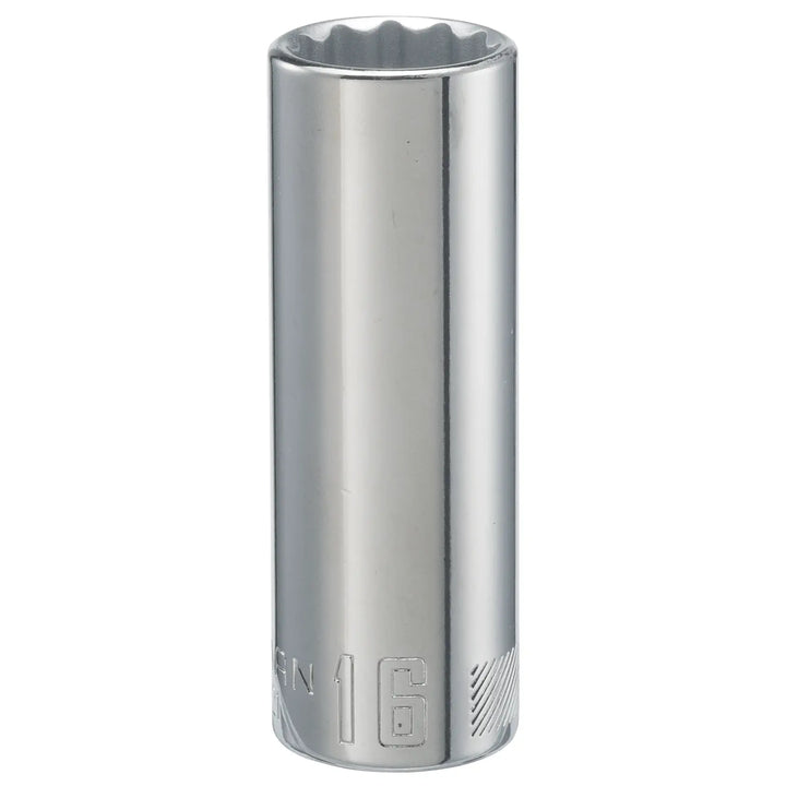 Photo of Craftsman deep socket 16mm, chrome finish, SKU CMMT44421, tool category, front angle on white background.