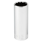 Craftsman chrome deep socket 18mm, CMMT44423, front angle, with twelve-point interior.