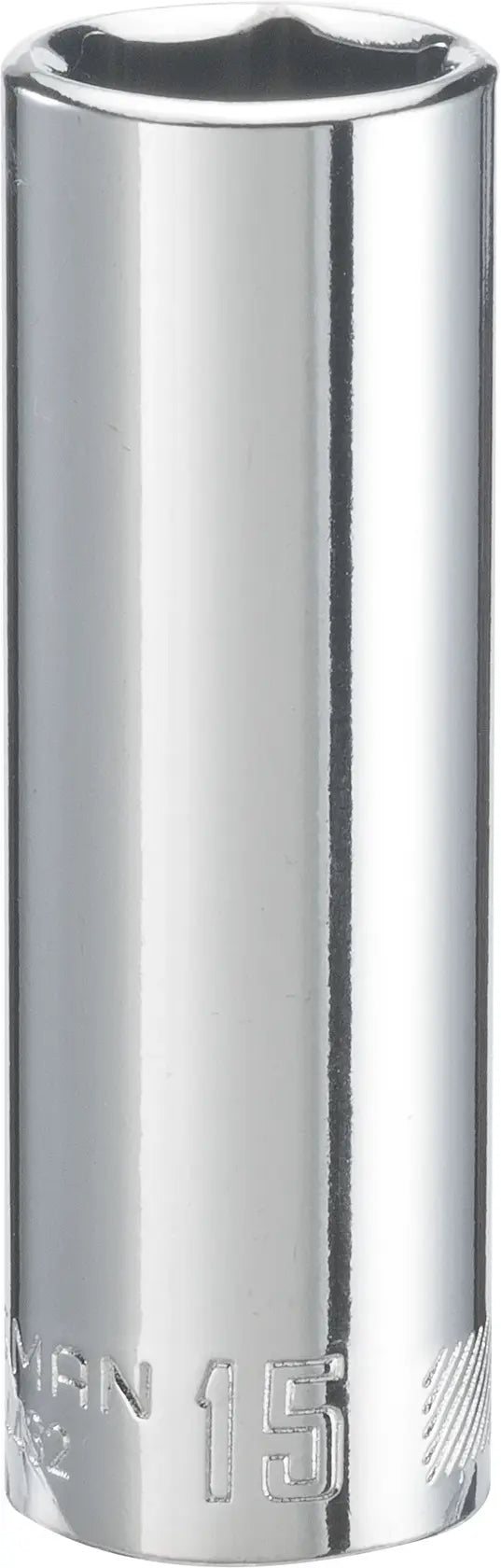 Photo of Craftsman 15mm deep socket, chrome finish, CMMT44432, shown upright on white background.