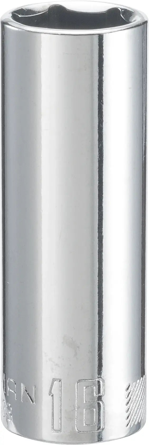 CRAFTSMAN deep socket, chrome finish, 16mm size, CMMT44433, upright front angle on white background.