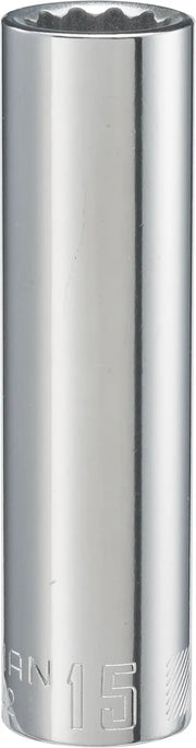 Craftsman CMMT44442 chrome deep socket, 15mm, photographed upright on a white background.