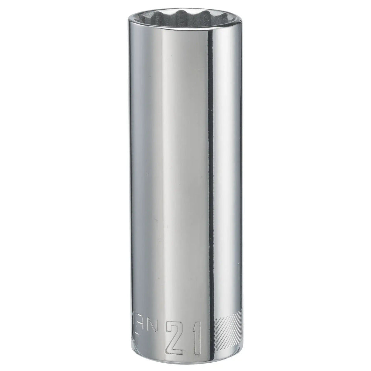 CRAFTSMAN CMMT44447 deep socket, chrome finish, upright on white background, front angle.