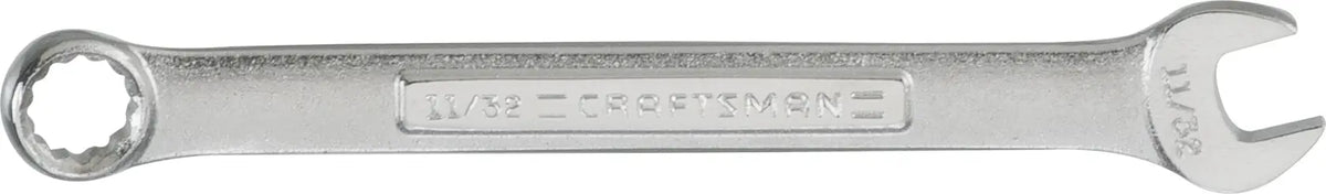 Photo of Craftsman 11/32 inch combination wrench CMMT44692, silver finish, on white background, product side view.