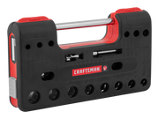 Photo of Craftsman CMMT45753V black and red portable tool organizer, front angle, with handle and multiple slots.