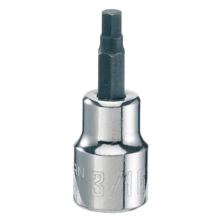 Photo of Craftsman hex bit socket 3/16 inch, silver finish, front angle, SKU CMMT46661.