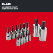 Craftsman Torx bit socket set with chrome finish, 13 pieces, front angle, SKU CMMT49294