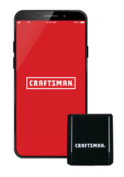 Front view of Craftsman CMMT77695 diagnostic tool with mobile app displaying Craftsman logo on red screen.