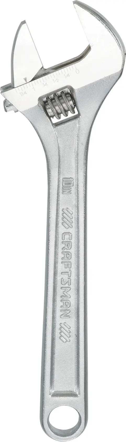 Photo of CRAFTSMAN adjustable wrench, SKU CMMT81623, silver finish, shown from above on white background.