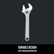 Photo of Craftsman adjustable wrench with I-beam construction, silver finish, SKU CMMT81623, front angle.