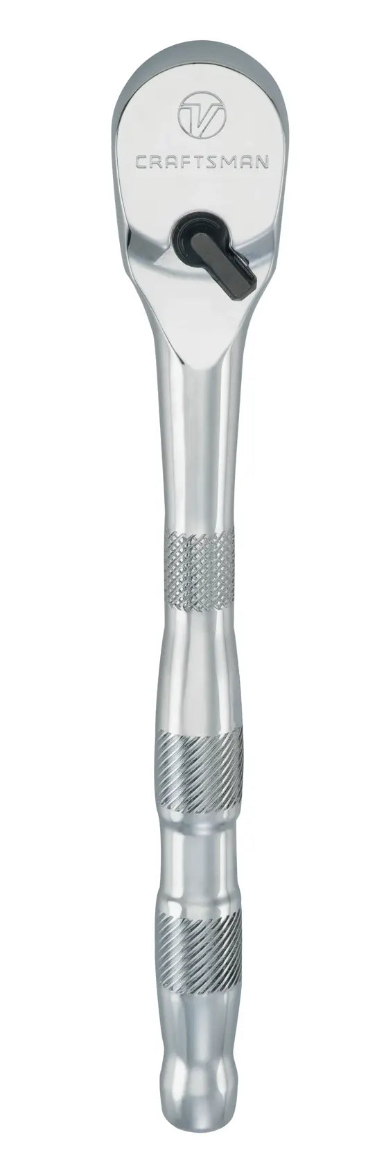 Photo of CRAFTSMAN ratchet wrench model CMMT86503V, silver finish, straight view on white background, knurled handle.