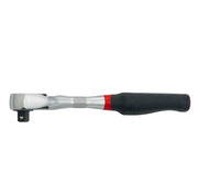 Photo of Craftsman ratchet wrench with black and red handle, SKU CMMT86504V, side view on white background.