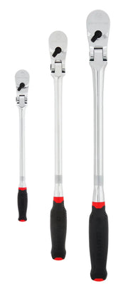 Photo of three Craftsman breaker bars with black and red handles, front angle, SKU CMMT86506V.