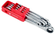 Photo of Craftsman ratcheting wrench set in red holder, SKU CMMT87375V, angled on white background.