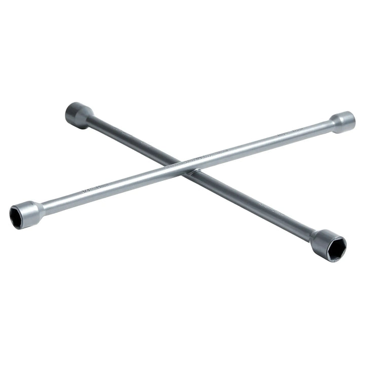 Photo of Craftsman cross wrench, silver color, SKU CMMT98281L, automotive tool, angled on white background.