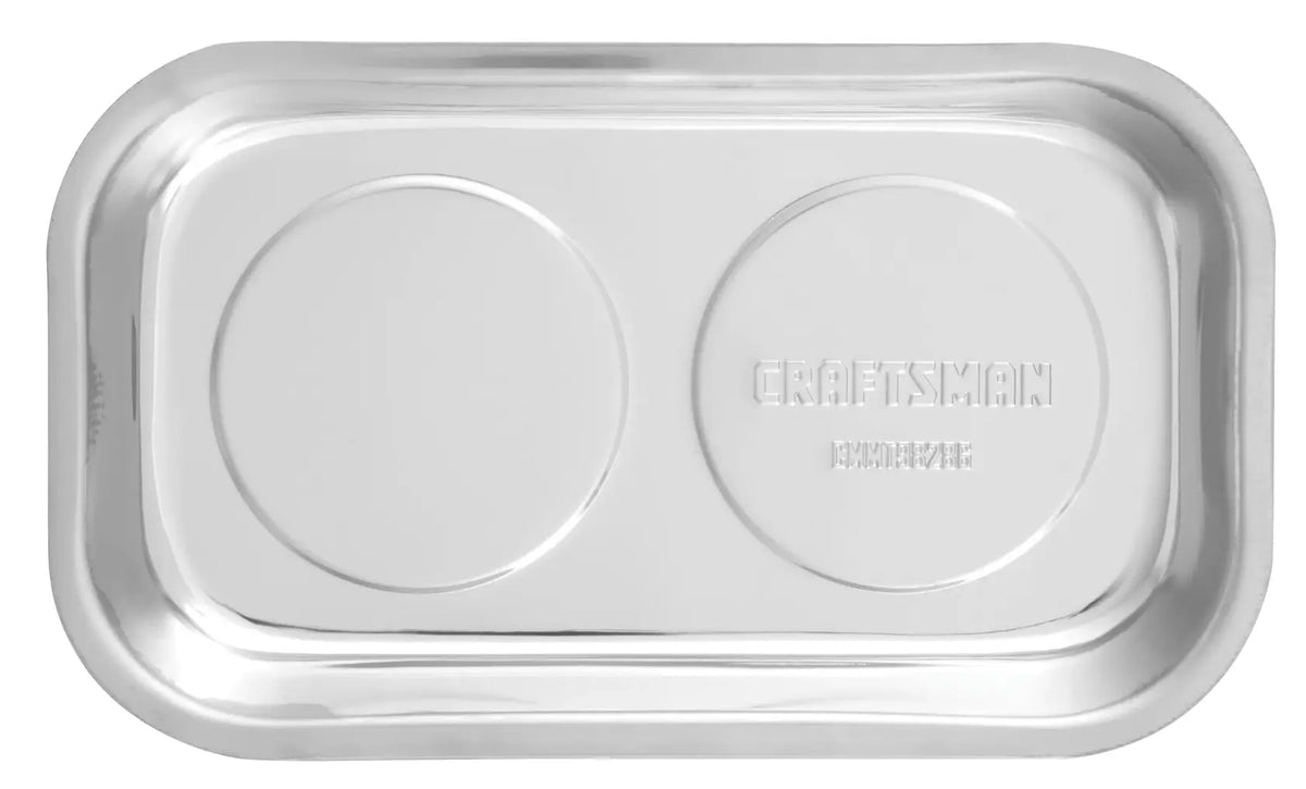 Photo of CRAFTSMAN rectangular magnetic parts tray, silver, SKU CMMT98286, top view on white background.