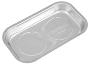 Photo of Craftsman rectangular magnetic tray, silver, embossed logo, model CMMT98286, top angle.