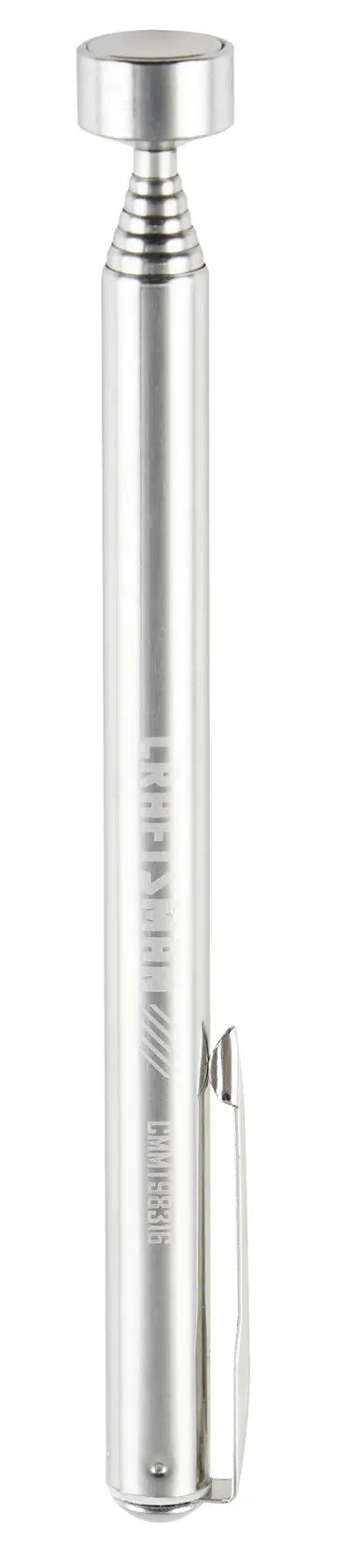 Photo of CRAFTSMAN CMMT98316 telescoping magnetic pickup tool, silver metal, with pocket clip, front angle on white background.