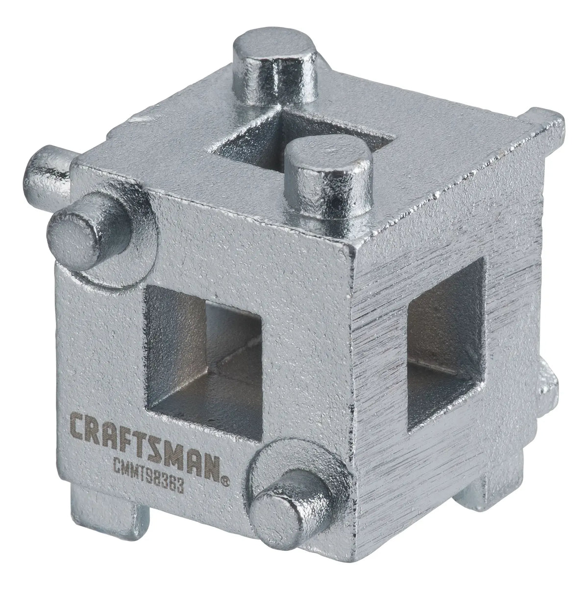 Photo of Craftsman CMMT98363 silver metal cube socket adapter tool, angled on white background.