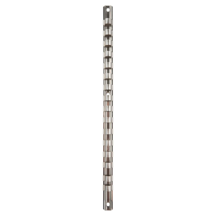 Photo of Craftsman CMMT99402 metal socket rail with a silver finish, vertical view, on white background.