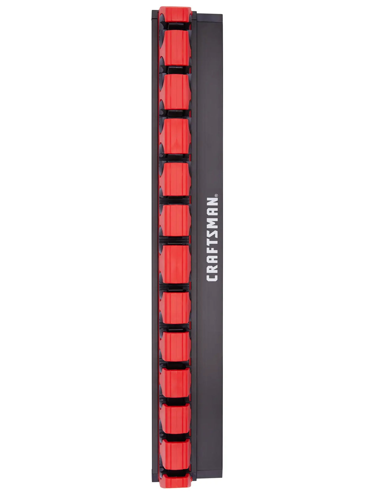 Photo of Craftsman tool organizer rail with red clips, vertical view, SKU CMMT99413.