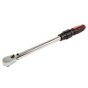 Photo of CRAFTSMAN torque wrench CMMT99433, chrome finish with black and red handle, side angle on white background.
