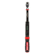 Craftsman digital torque wrench CMMT99435, front view, black and red handle, LCD display, white background.