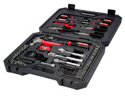 Craftsman tool set CMMT99449, assorted hand tools in a black hard case, angled photo on white background.